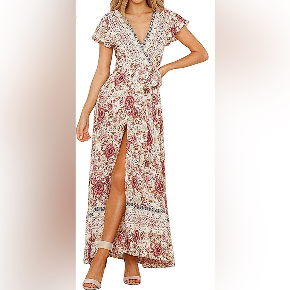 Boho Summer Dress Pink/Creme